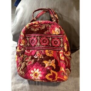 VERA BRADLEY Lisa B Caraby Maroon Pink Gold Floral  QUILTED LunchBox Used
